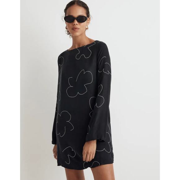 Madewell Dresses & Skirts - Madewell Shift Mini Dress Long Sleeve True Black Cupro Minimalist Light XXS NWT